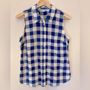 Boden Sleeveless Blue and White Checked Blouse, Size US 10